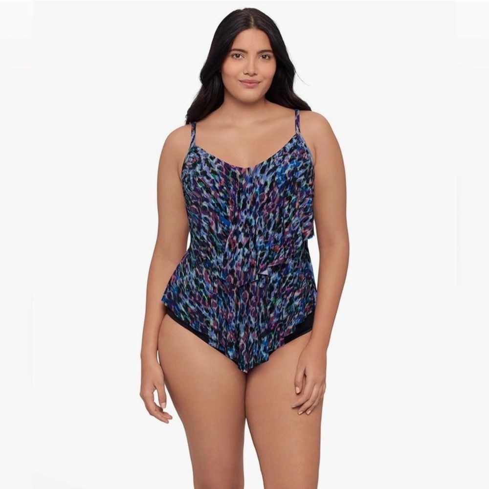 Trimshaper Ronnie Tankini Swimsuit Top Mystic Skin Blue Purple 14 NWT